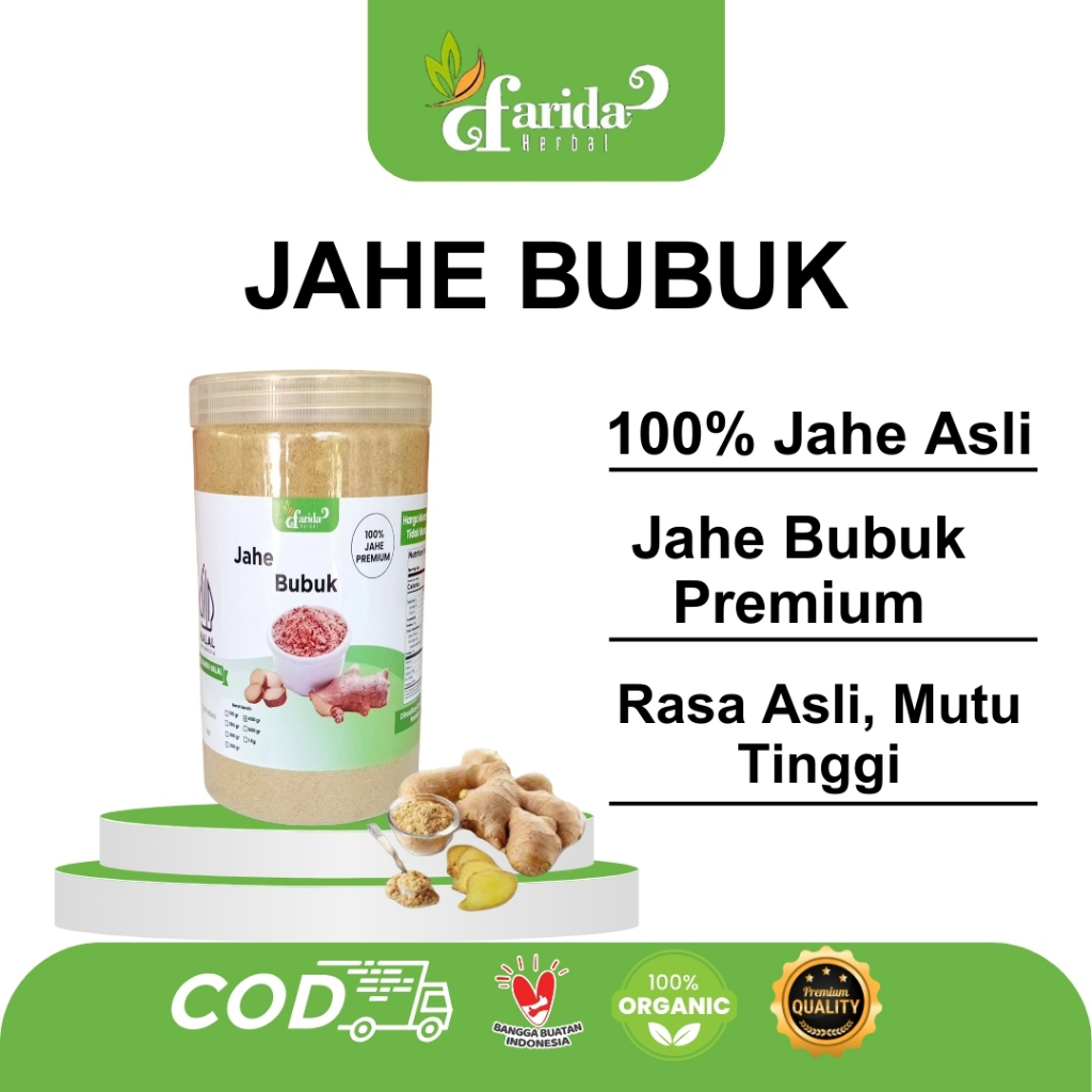 

Farida Herbal Jahe Bubuk Kemasan Toples Organik 100% Asli Untuk Masakan dan Minuman Herbal