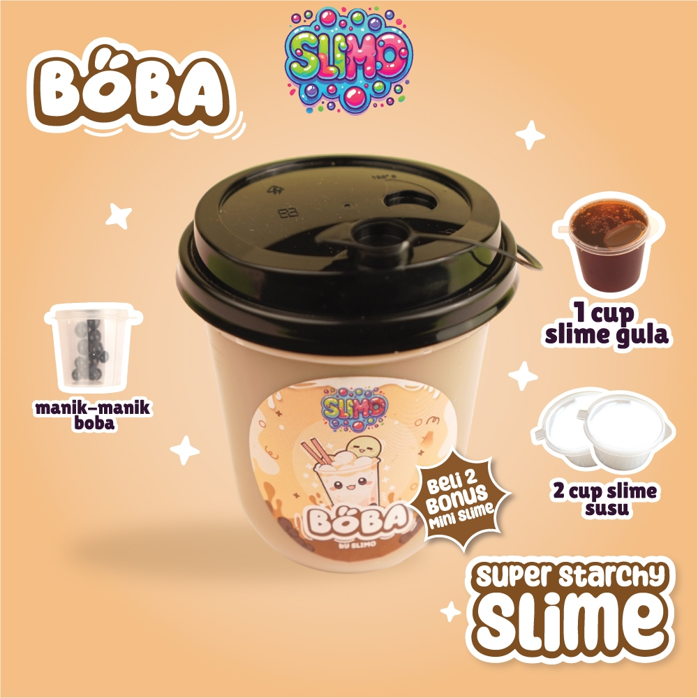 SLIMO Boba Slime Mainan Anak Milk Brown Sugar Slaim Lucu 350ml Free Milk Slime & Topping