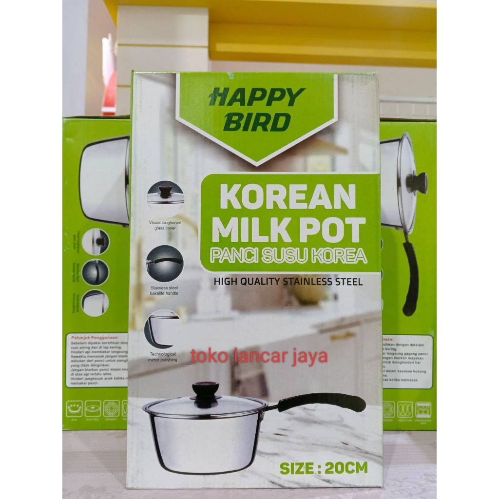 Panci Mie Susu Korean Milk Pot Stainless 20CM Tutup Kaca Serbaguna