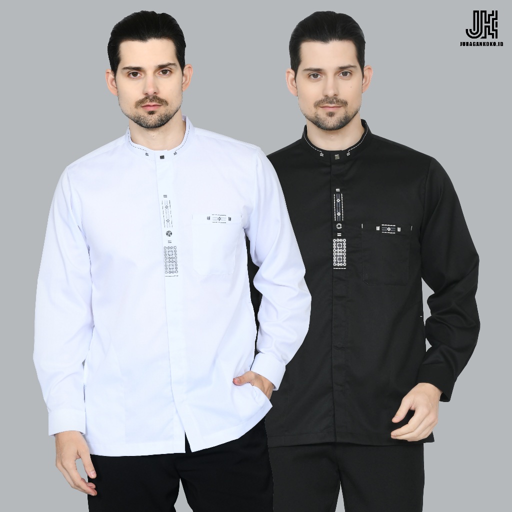 Baju Koko Lengan Panjang M L XL XXL Bahan Toyobo Bordir Simpel Seragam Hadroh Pria Dewasa