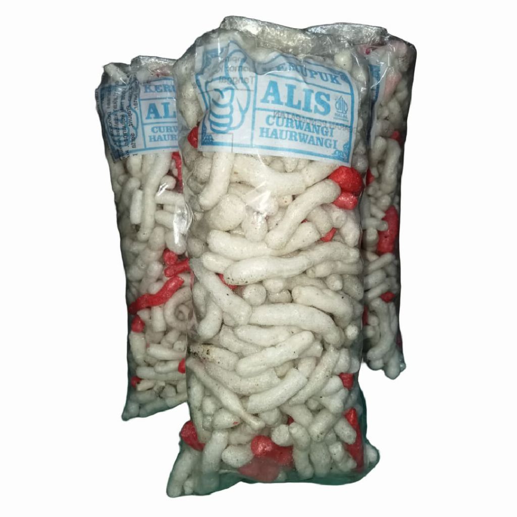 

Kerupuk cacing gurilem tiga varian rasa original pedas manis pedas