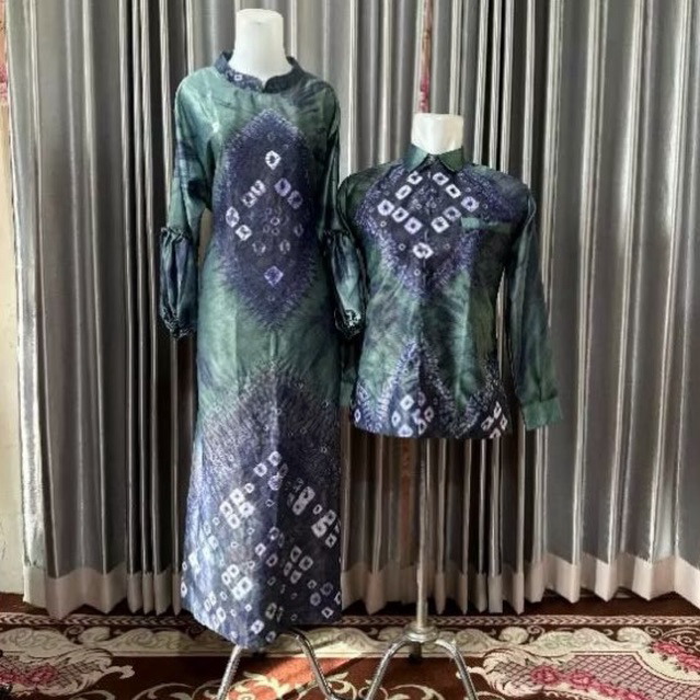 Gamis Jumputan Sutra silk/ COUPLE BAJU TUNIK,GAMIS, KEMEJA JUMPUTAN HANDMADE