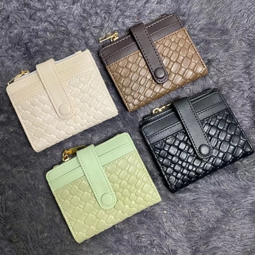DSBAG - Dompet Wanita Lipat Elegan Motif Anyaman Kulit PU Premium Dompet Kartu Mini