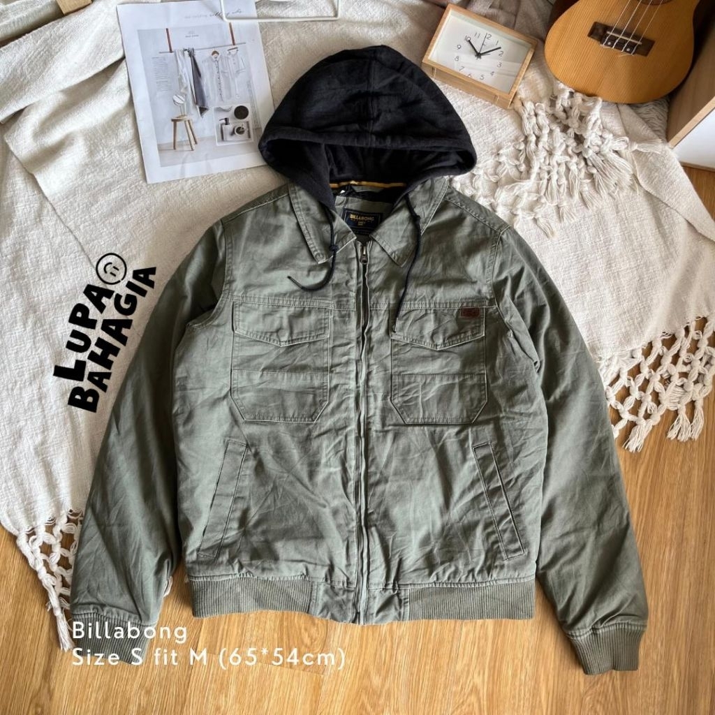 BILLABONG Army Canvas Casual Barlow Hoodie Jaket size S fit M | 100% Original