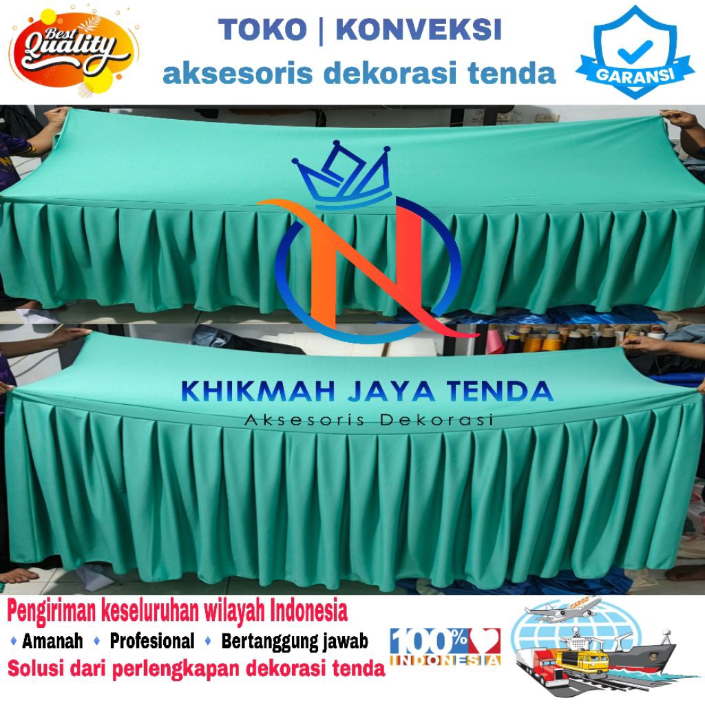 cover meja/taplak meja type rempel p180xl60xt75 meeting/kantor/gedung/pesta/event