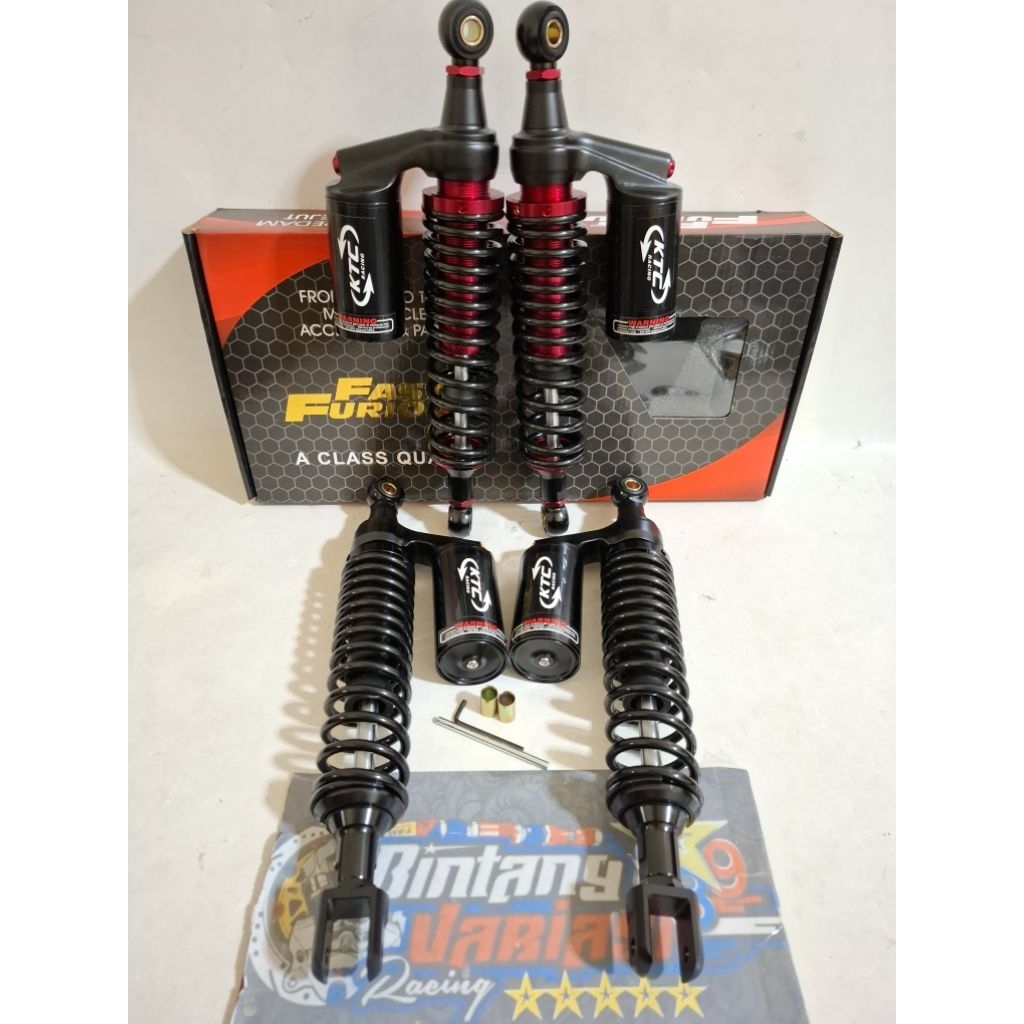 NEW DOUBLE SHOCK ~ SHOCKBREAKER COPY KTC RACING BLACK NEW EDITION DOUBLE TABUNG ATAS UK BEBEK 340MM-