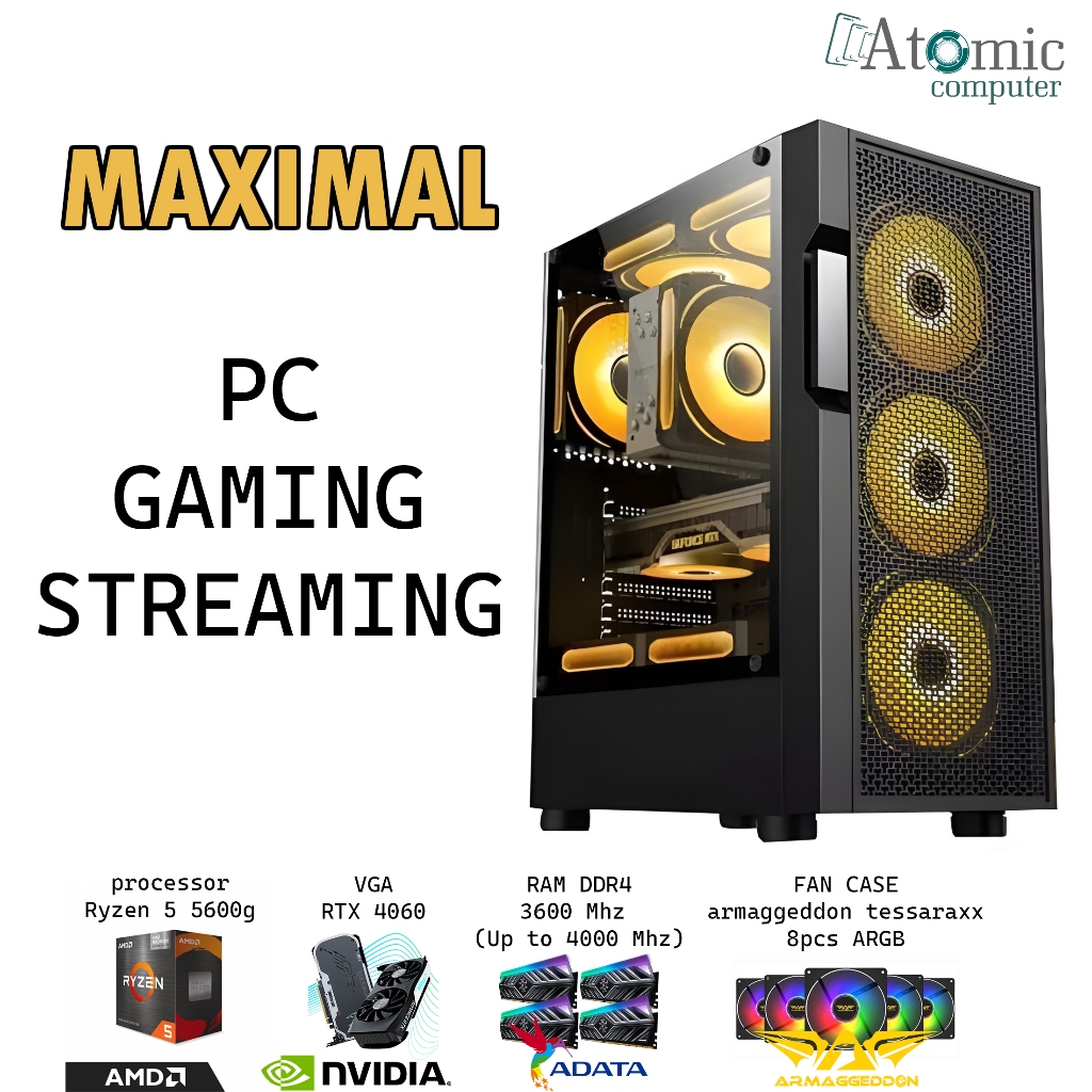 Paket PC Gaming Streaming Ryzen 5 5600g RAM 64gb RTX 4060 SSD NVME 1TB - PC RAKITAN