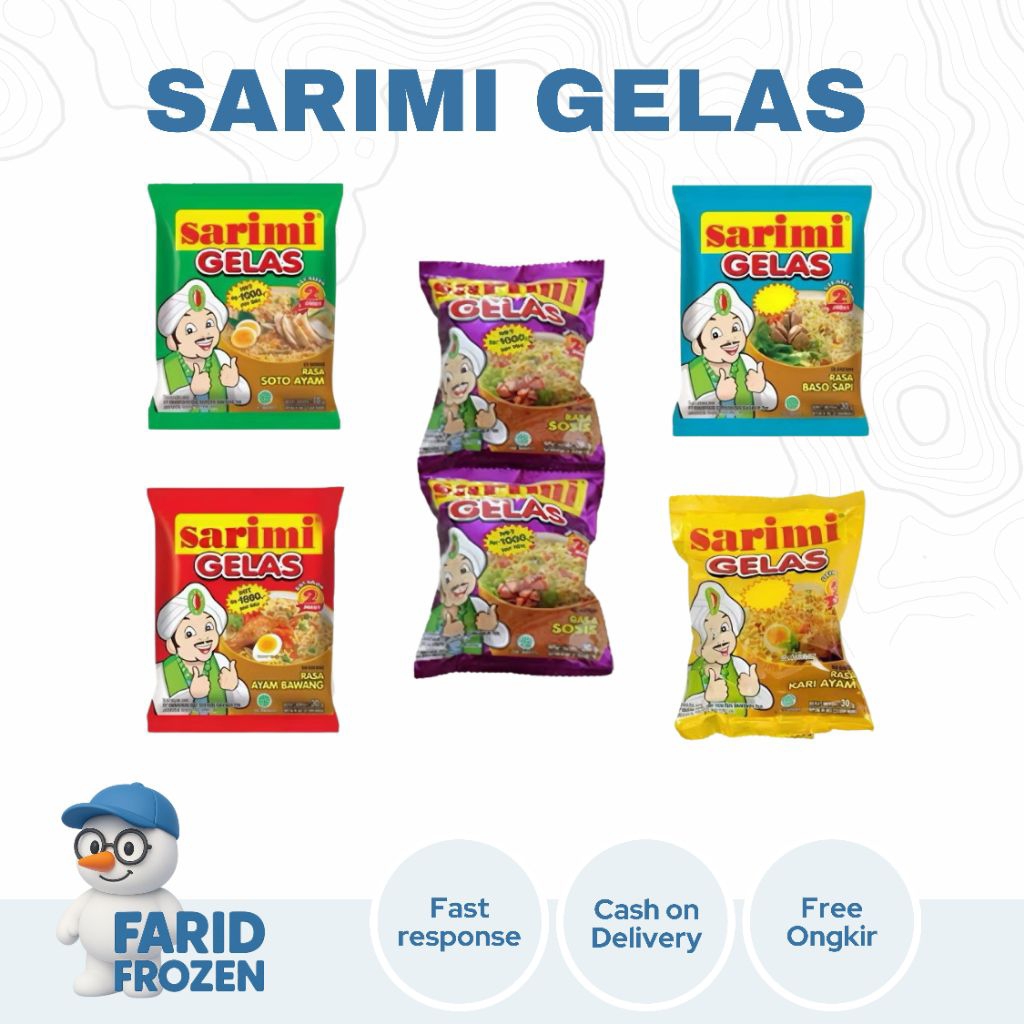 

SARIMI GELAS RENCENG BAKSO SAPI/SOTO AYAM/KARI AYAM/AYAM PEFAS DOWER/AYAM BAWANG/SOSIS AYAM 30 GR X 10 ( 1 RENCENG ISI 10 PCS)