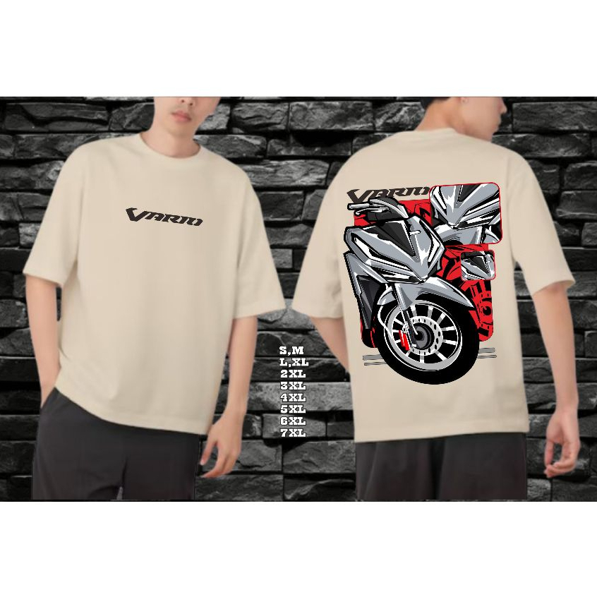 Kaos Dewasa Sablon Motor VARIO RED BG Oversize Premium Cotton Combed (7XL) : Sablon Depan Belakang/ 