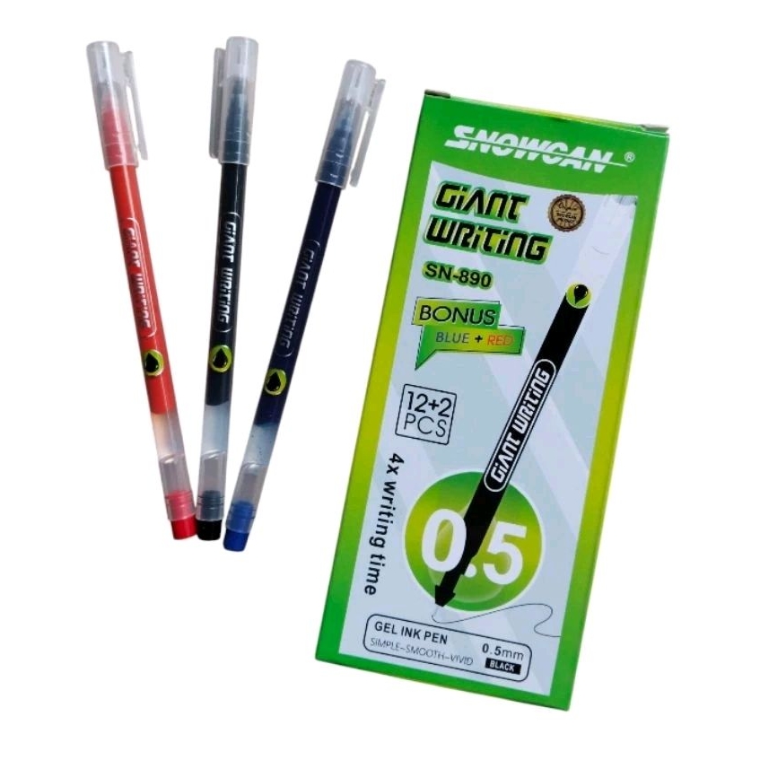 

[12+2 PCS] PULPEN GEL SNOWCAN GIANT WRITING SN-890 HITAM 0.5 MM