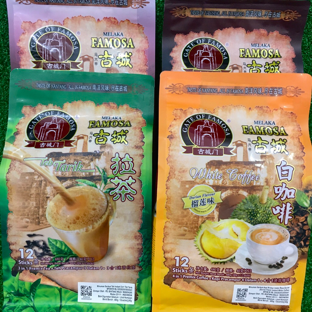 

Melaka Gate Of Famosa White Coffee Origin / 2in1 / Durian Flavour & Teh Tarik 12 Teh & Kopi Instan Sticks Impor Malaysia HALAL