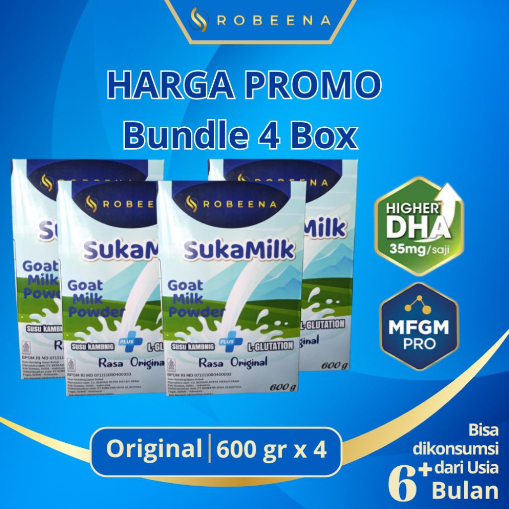 

4 BOX ROBEENA SUKAMILK susu kambing etawa untuk kecerdasan dan nambah nafsu makan anak - 600g