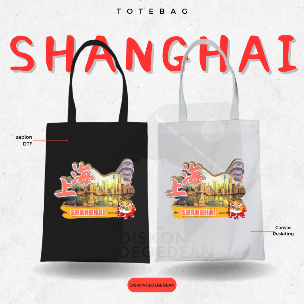 Diskongedegedean Totebag Shanghai Souvenir Tas Oleh Oleh China Kanvas Resleting 5