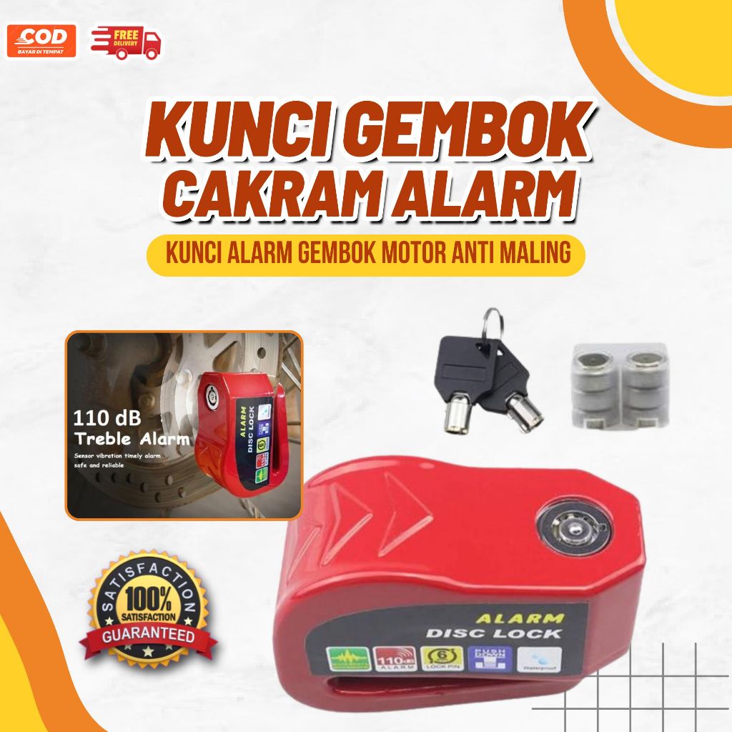 Gembok Cakram Alarm Anti Maling - Disc Lock Kunci Alarm Gembok Motor - Kunci Cakram Sepeda motor Coc