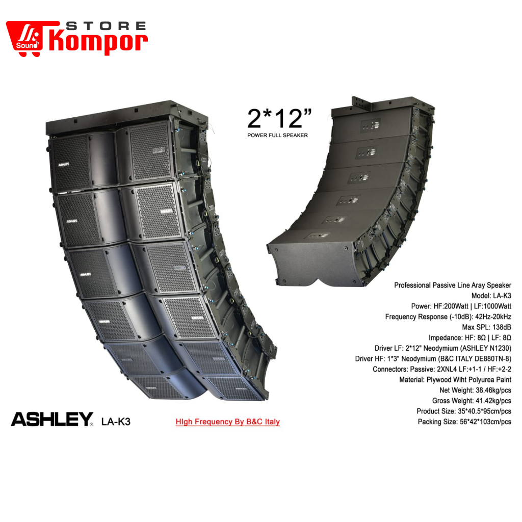 SPEAKER LINE ARRAY ASHLEY LAK3 / ASHLEY LAK3 / ASHLEY LA-K3 Original B&C Italy 2 x 12 Inch Neodymium