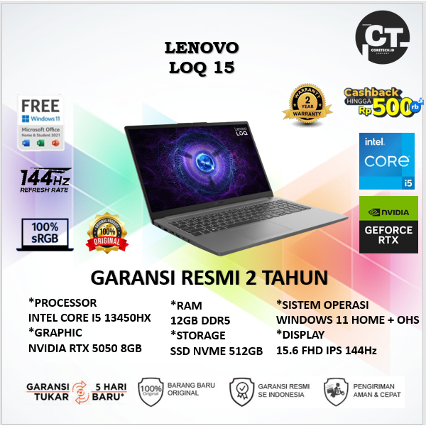 LENOVO LOQ 15 I5 13450HX RTX5050 8GB/ 12GB 512GB