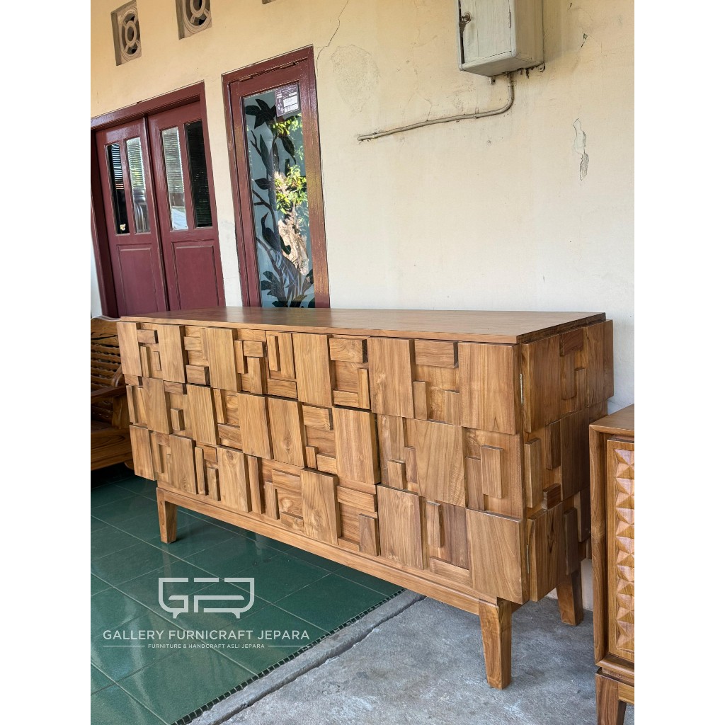 Bufet 3d Kayu Jati 4Laci 2Pintu 200x55x90cm