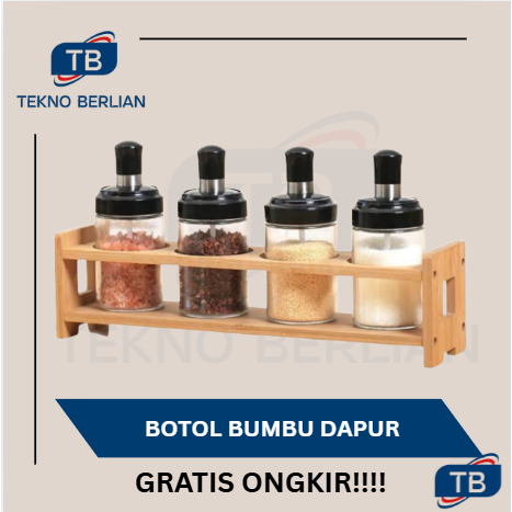 Botol Bumbu Dapur Kaca Sendok Tempat Kopi Gula Garam Lada Merica 150ml
