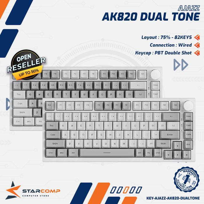 Ajazz AK820 Dual Tone 75% Mechanical Keyboard Wired White Backlight Grey Keycaps