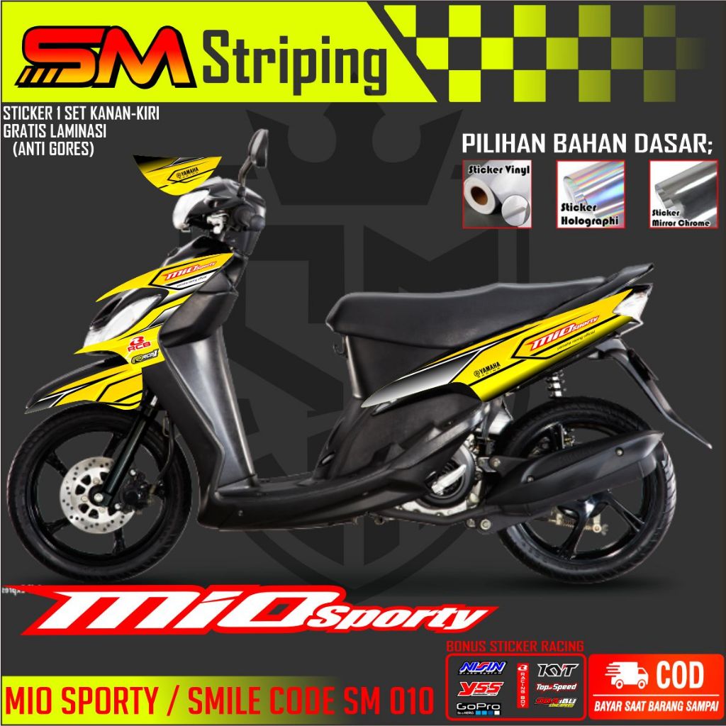 STRIPING MIO SMILE/MIO SPORTY 2006/2009/2010 VARIASI SERET KUNING DAN BERVARIAN WARNA TERBARU SM 010