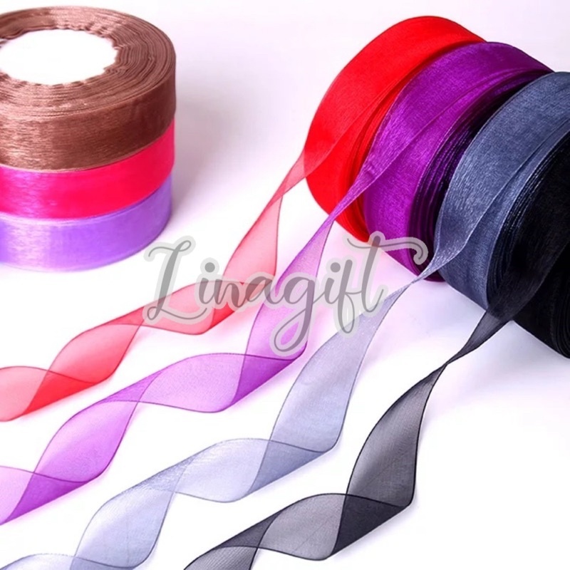 

( 3 Meter ) ORGANZA RIBBON 40MM 1.5 IN ( 4CM ) PITA ORGANDY / ORGANDI POLOS HIASAN HAMPER