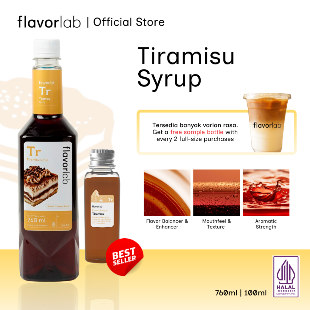 

Flavorlab Sirup Tiramisu Halal 760ml – Perasa Minuman Banyak Varian Rasa | Cocok untuk Kopi Kafe