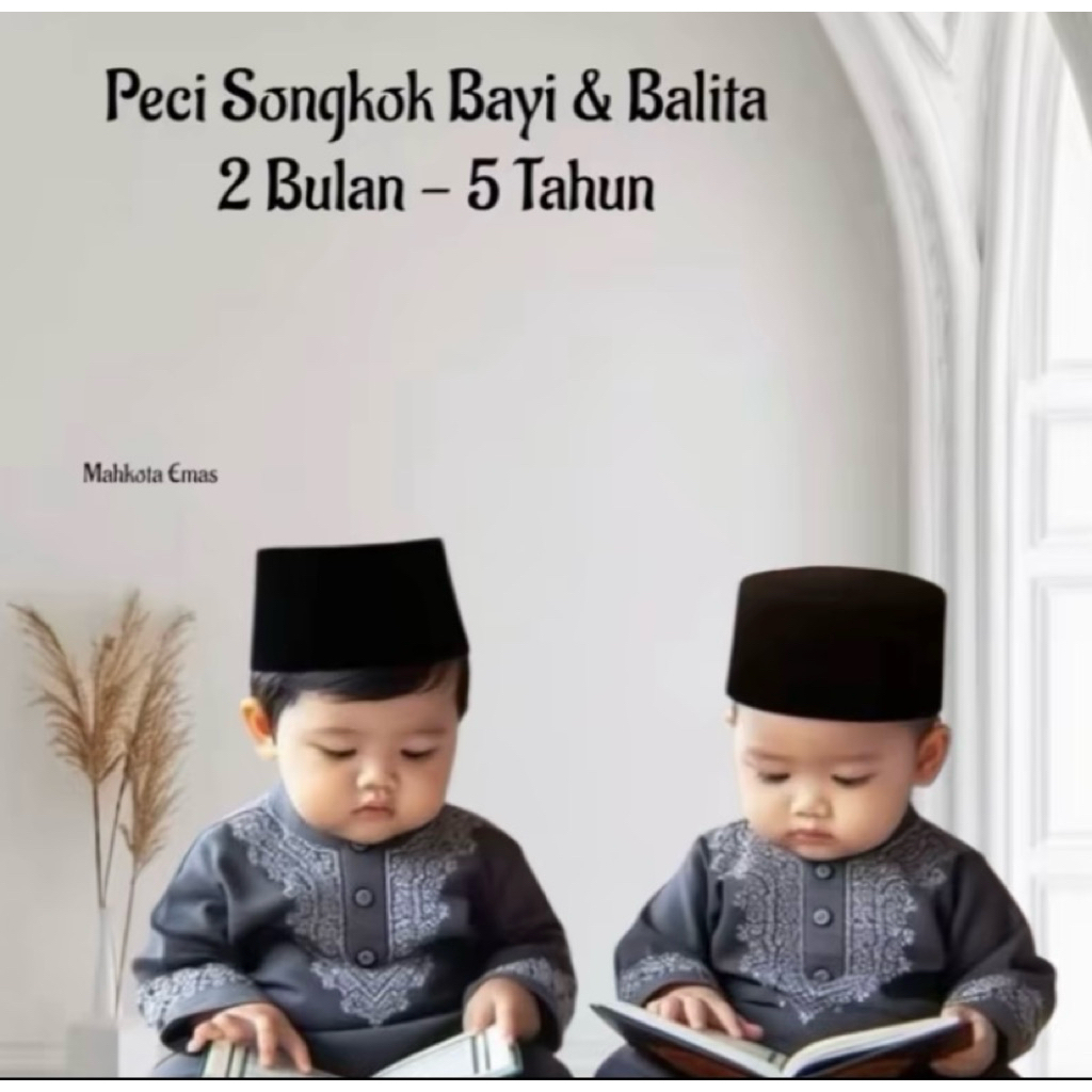 Peci Bayi Anak Laki-Laki Kopiah  Balita Songkok Hitam Polos Umur 2 bulan - 7 tahun