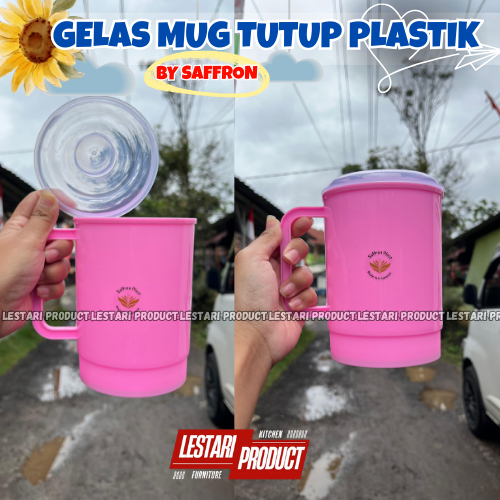 ( 6 PCS ) MUG TUTUP PLASTIK SAFFRON | GELAS TUTUP | CANGKIR TUTUP | GELAS PLASTIK | CANGKIR PLASTIK 