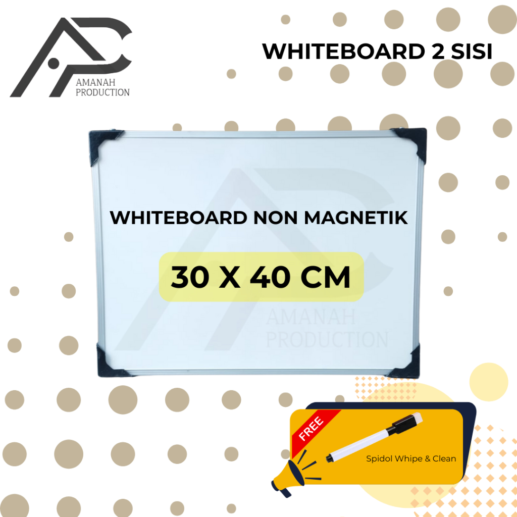 

Papan Tulis Whiteboard 30x40 free spidol wipe & clean