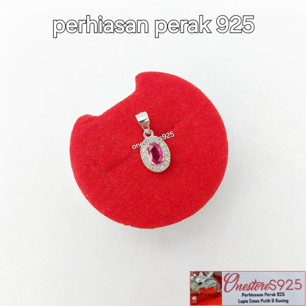 LIONTIN ANAK BATU OVAL MERAH LAPIS EMAS PUTIH