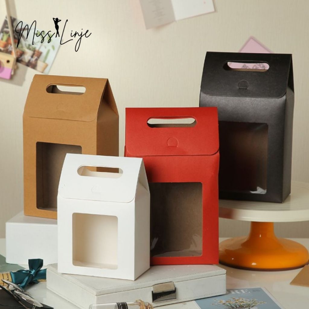 

MissLinje Tas Tenteng Kraft Hampers Goodie Bag Depan Mika Window Transparan Cocok untuk Bingkisan Hadiah Souvenir Tutup Atas