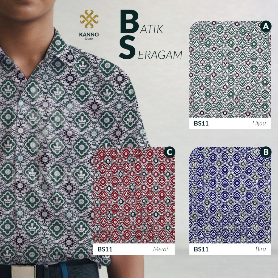 KAIN BATIK SERAGAM SEKOLAH BAHAN BSY SANWOS BS11 WARNA MERAH/BIRU/HIJAU