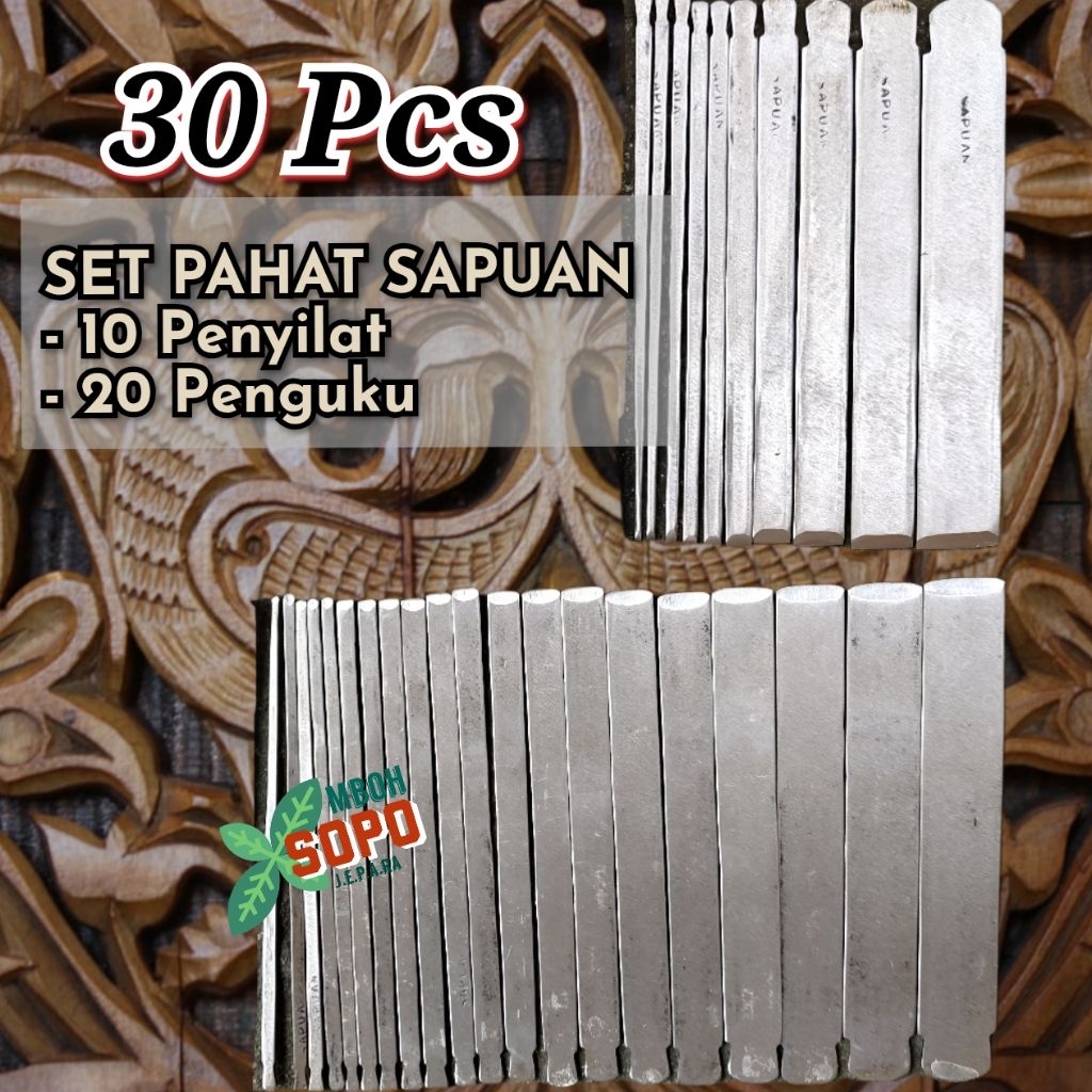 Satu Set Pahat Ukir Kayu Jepara, Tatah SAPUAN Putih - isi 30 pcs
