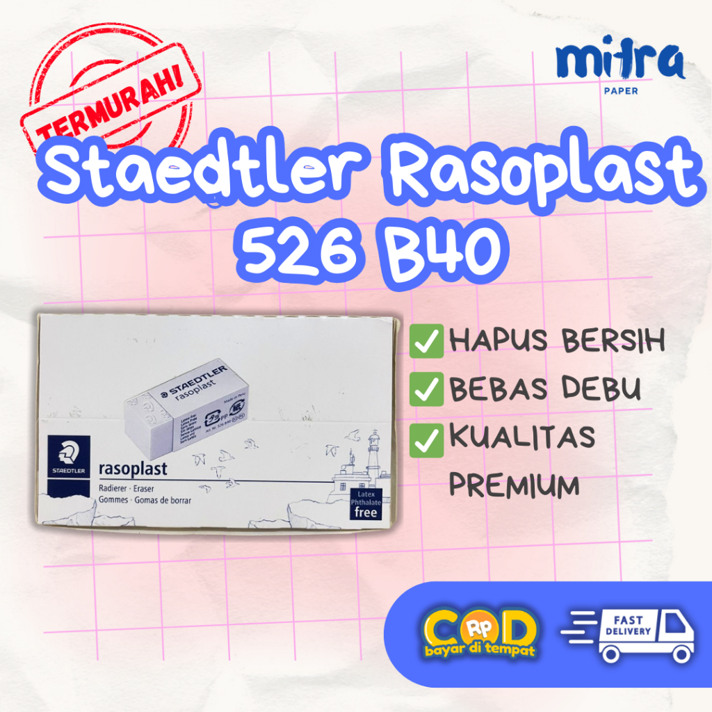 

Penghapus Staedtler Rasoplast 526 B40 – Eraser Putih Original Bersih & Tidak Merusak Kertas