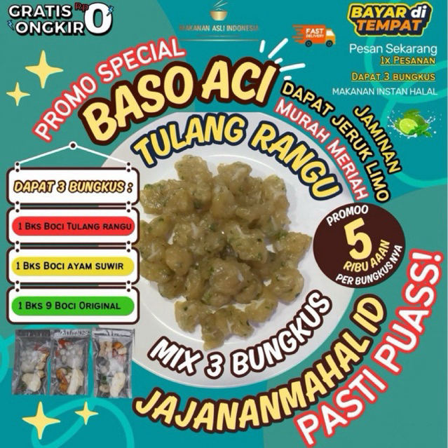 

Baso Aci 3 bungkus, 1 Original + 1 Ayam Suwir + 1 Tulang Rangu