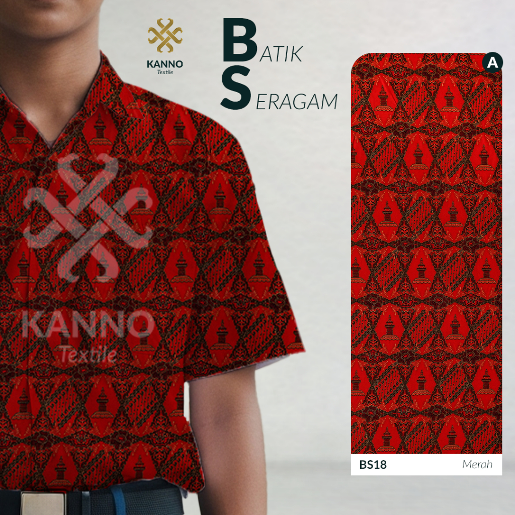 KAIN BATIK SERAGAM SEKOLAH SD SMP SMA BAHAN BSY SANWOS BS18 CANDI WARNA MERAH