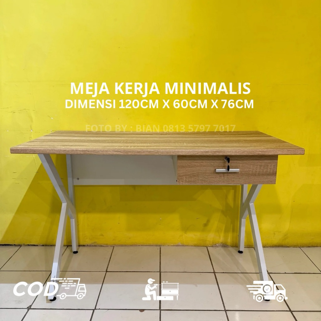 Meja Kantor Meja Kerja Rangka Besi - Coklat/Putih