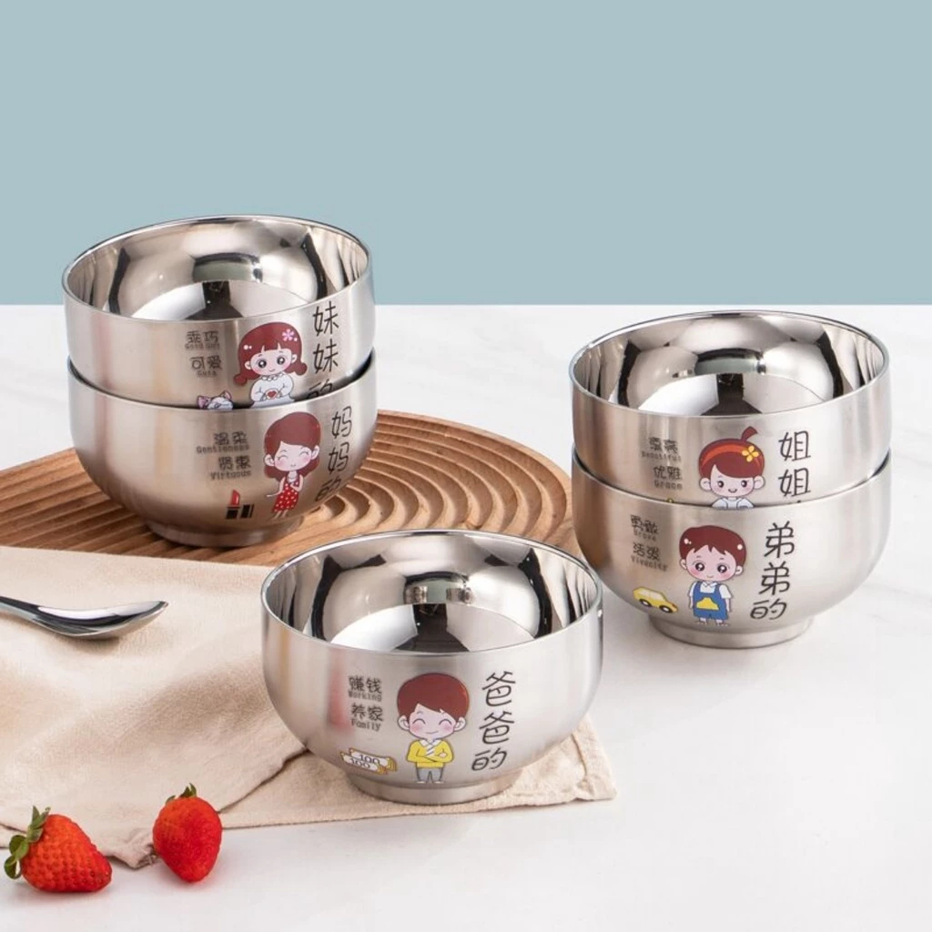 Mangkok Stainless Steel 304 Mangkok Keluarga Anti Tumpah Lengkap Dengan Tutup