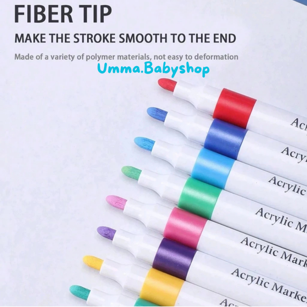 

Umma.Babyshop Spidol Senin Akrilik Marker Water Based Warna Cerah 24/36/48 Warna Set Tinta Waterproof & Ujung Fleksibel untuk Media Batu/Kain
