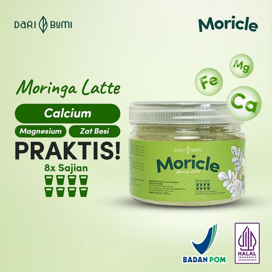 

Dari Bumi Moricle Moringa Latte Minuman Bubuk Daun Kelor Latte 200 Gram - Alternatif Matcha Tanpa Kafein