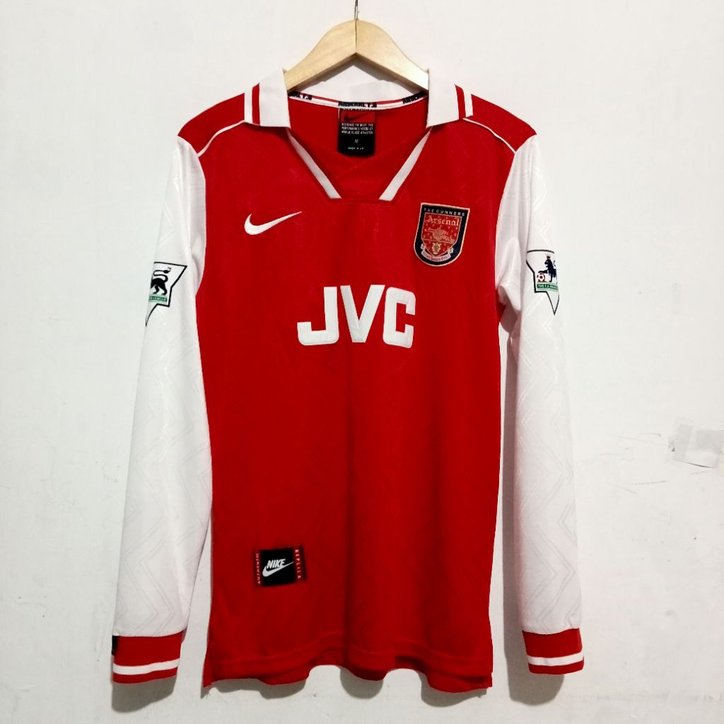 Jersey Arsenal Home 1997/1998 Long Sleeve Nameset Bergkamp Grade AAA