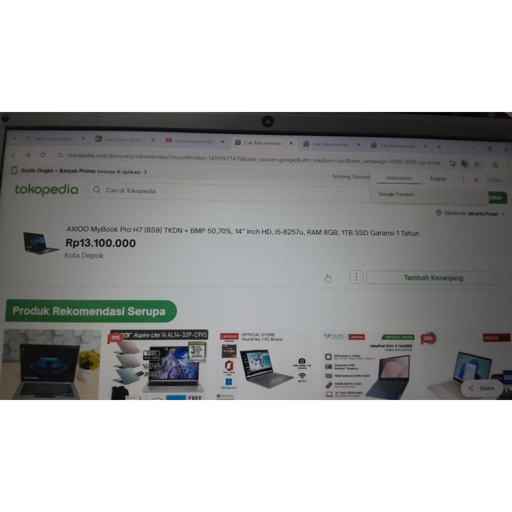 Notebook Baru Harga Kang Loak : Axioo Mybook Pro H7/i5-8157U(Core CPU 10 Core)/8 Gb DDR4/SSD 512 Gb/