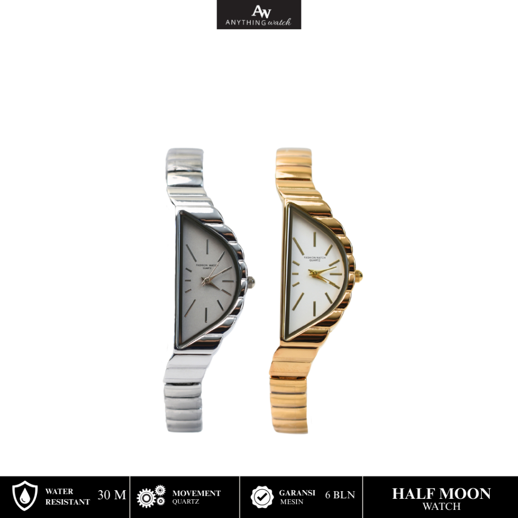 Jam Tangan Halfmoon – homage watch - Model Unik Pria Wanita Unisex Watch Stainless Steel Quartz - RE