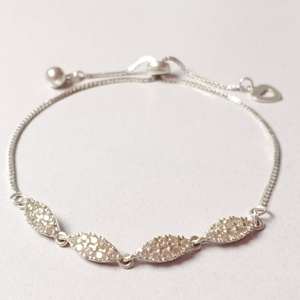 Gelang Wanita Model Serut Permata Perak Asli 925/Gelang Serut Rantai Italy Santa/Lapis Emas Putih