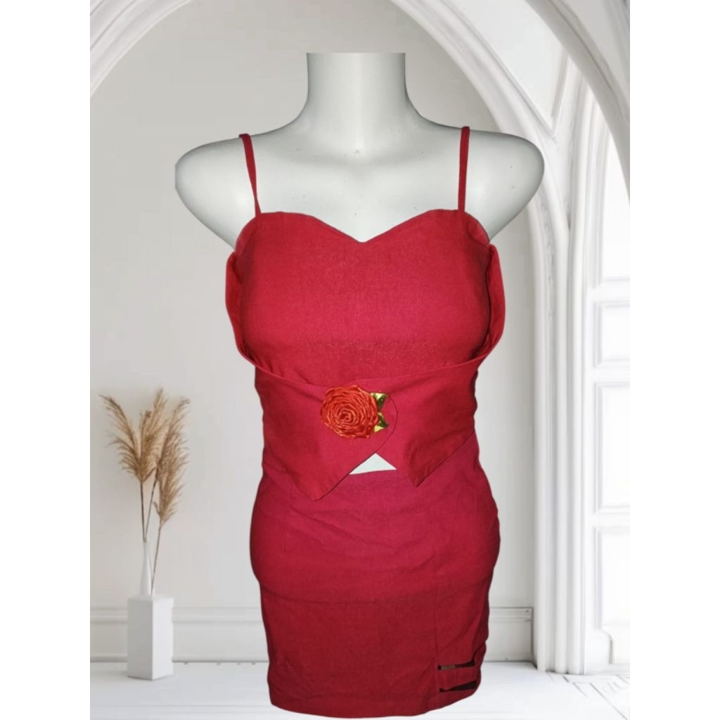 Setelan Mini Merah Bustier Baju LC Penyanyi