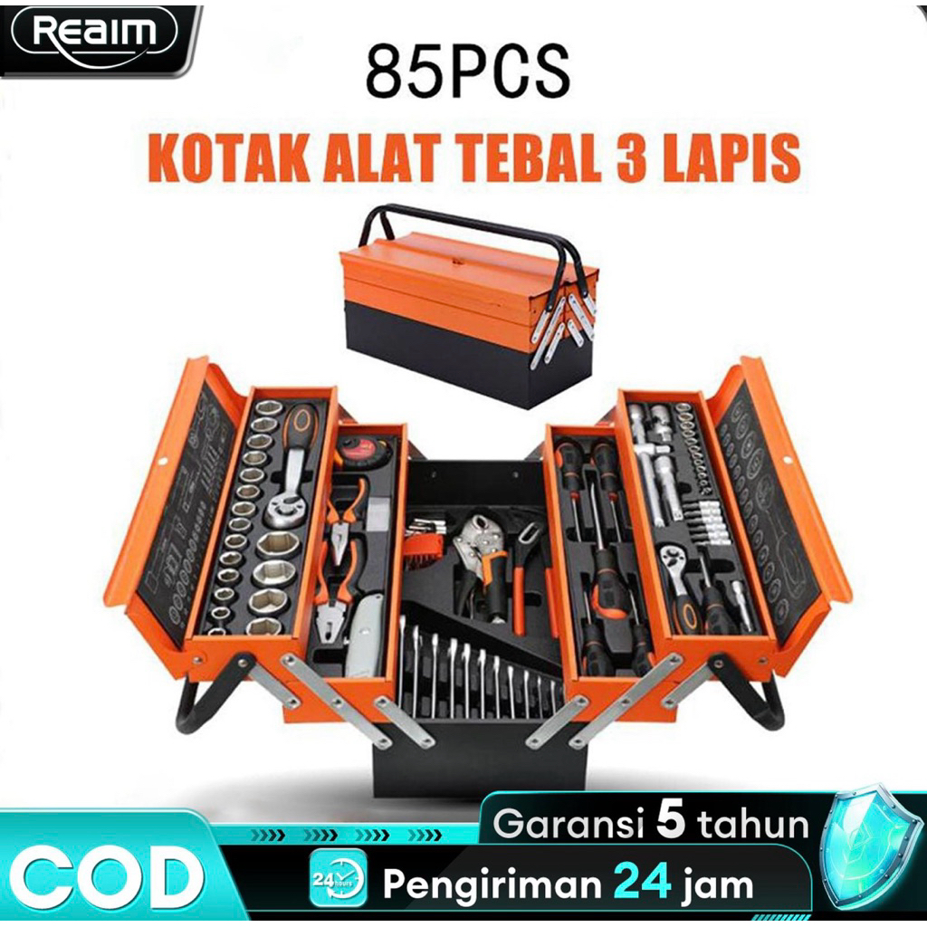 Tool Kit 85 Pcs, Tool Box Perkakas, Kunci Sok Set, Pekerjaan Mobil, Tool Box Set Alat Bengkel, Tool 
