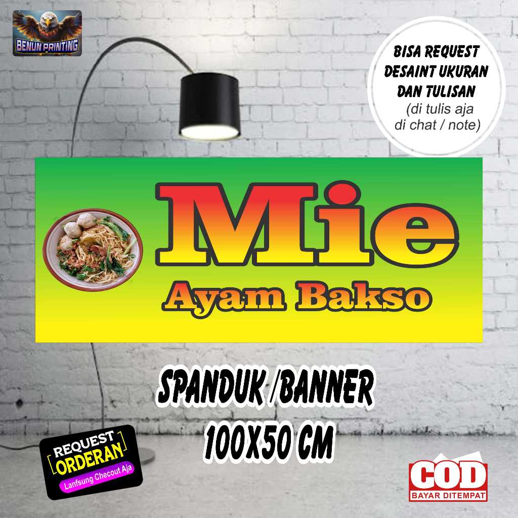 Spanduk Banner Mie Ayam Bakso Custom Free Desain & Ukuran