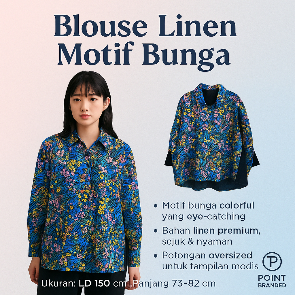 Kemeja Linen Premium Import Motif Bunga Floral Oversize Wanita | Atasan Longgar Kekinian