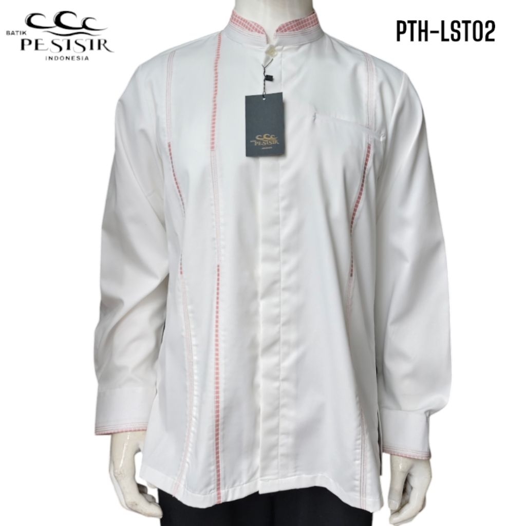 Kemko Pria Lengan Panjang Putih BW List Bata