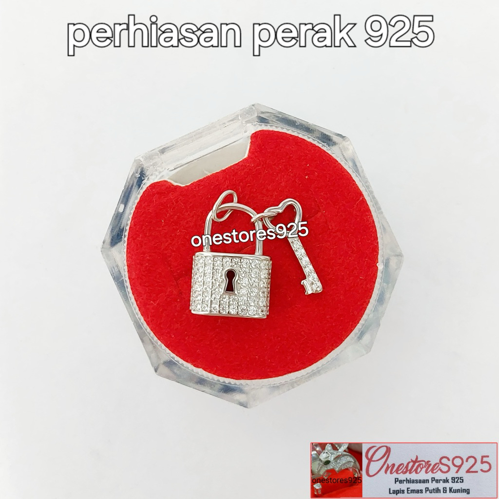 LIONTIN GEMBOK KUNCI PERAK 925 LAPIS EMAS PUTIH